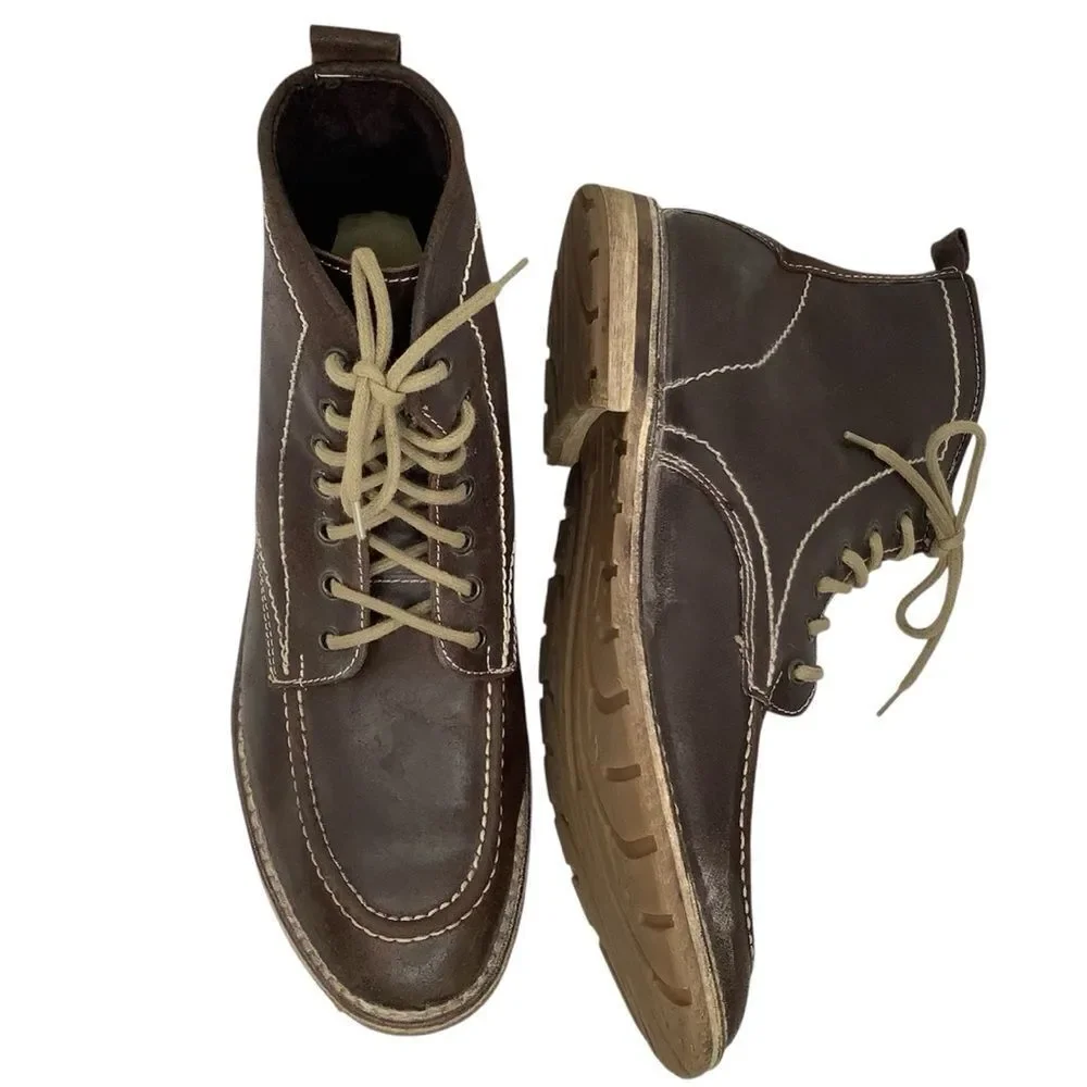Mark Nason High Hill Brown Leather Lace Up Men's Ankle BootsSz 11.5 Academia